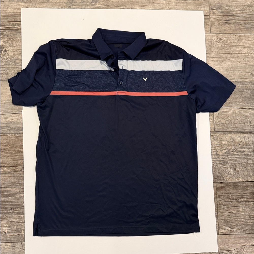 Callaway Navy Polo with Red and Gray Stripes